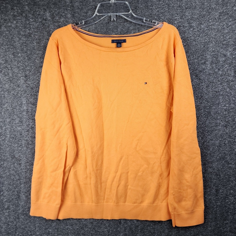 Tommy Hilfiger Sweater Womens XXL Orange Boat Neck Flag Logo Pullover EUC